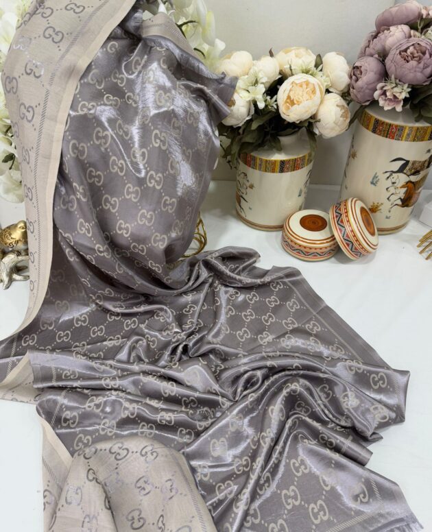 G Desen İpek Jakar Çift Renk Şal - Vizon