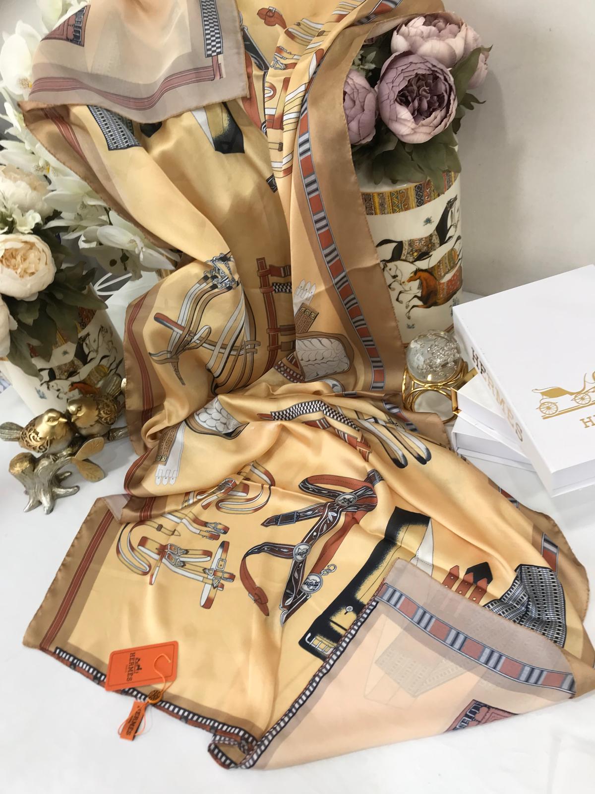 Hermes İthal Çifttaraflı Vual İpek şal-19050 Gold