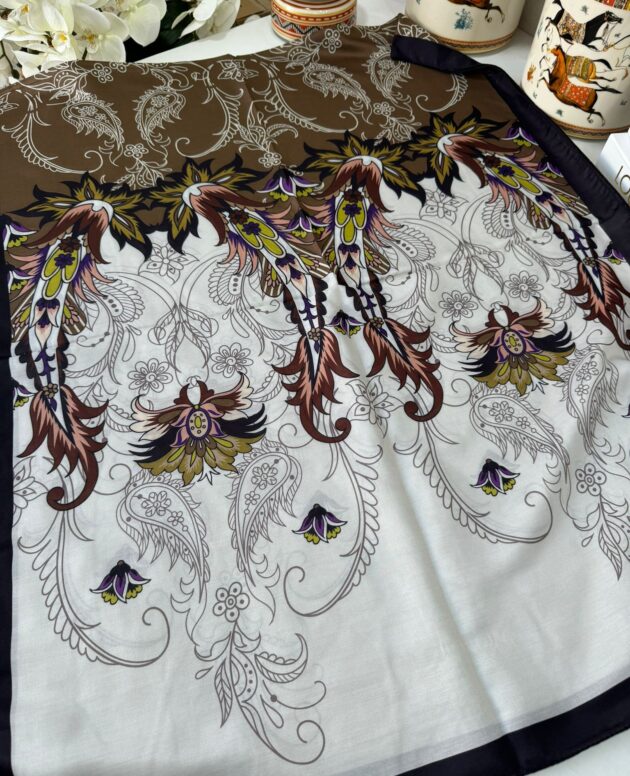 Etnik Desen Pamuk İpek Şal - Petrol