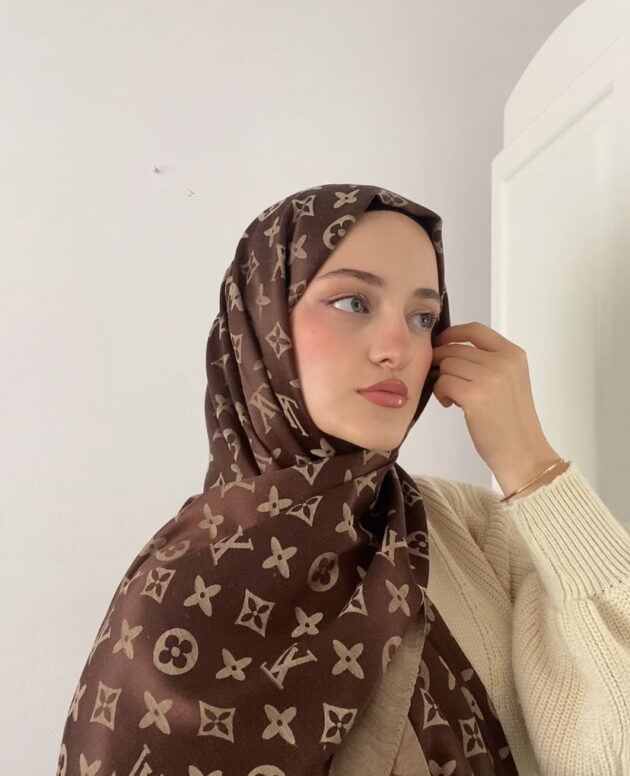 İthal Lv Pamuk Yün İpek Şal 49104 - Kahve