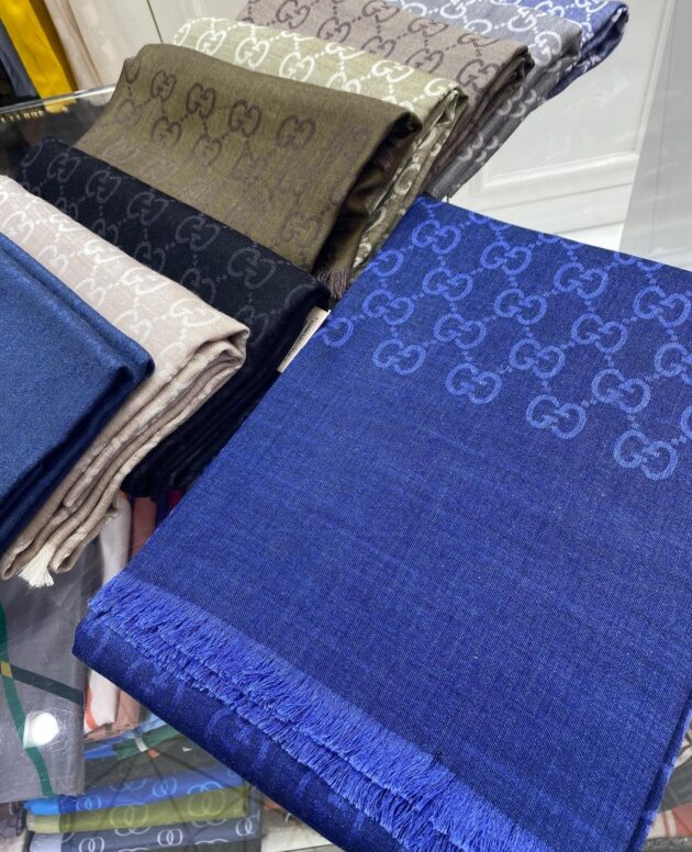 İTHAL A+++ Yün İpek Çift Taraflı Marka Şal - Saks