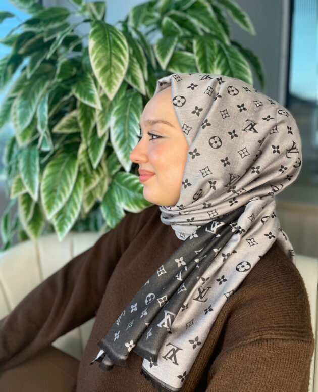 İthal Lv Kaşmir İpek Şal 49104 - Siyah Gri