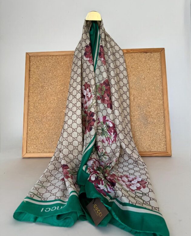 Gucci Monogram İthal Vual İpek Şal 014461 - Yeşil