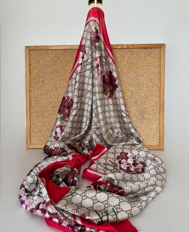 Gucci Monogram İthal Vual İpek Şal 014461 - Fuşya