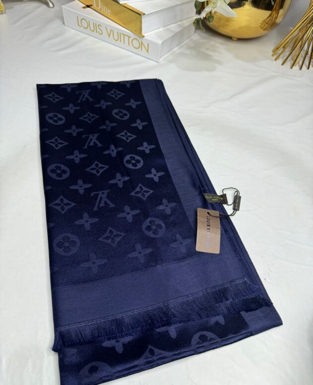 İthal Lv Pamuk Yün İpek Şal 49104 - Lacivert