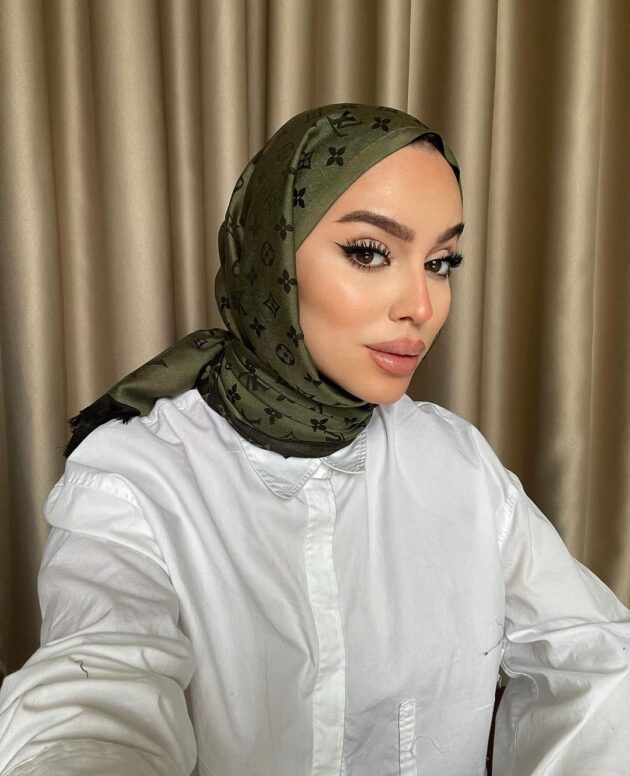 Lv Desenli İpek Kaşmir Çift Taraflı Şal - Haki