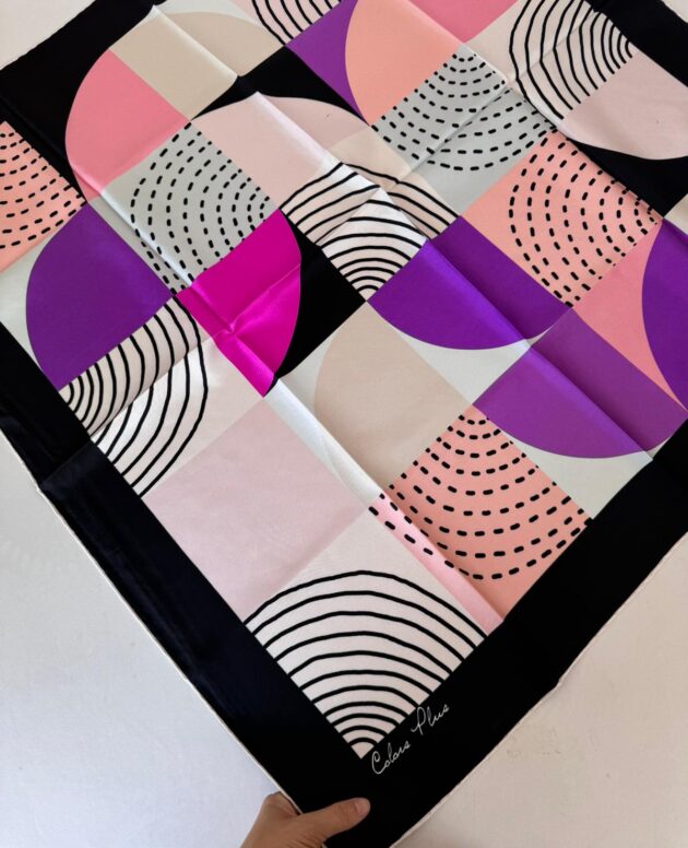 COLOR PLUS OVAL DESEN %100 İPEK 280398 - Siyah mor