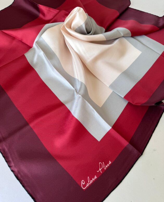 COLOR PLUS KARE DESEN %100 İPEK EŞARP 19011998 - Bordo