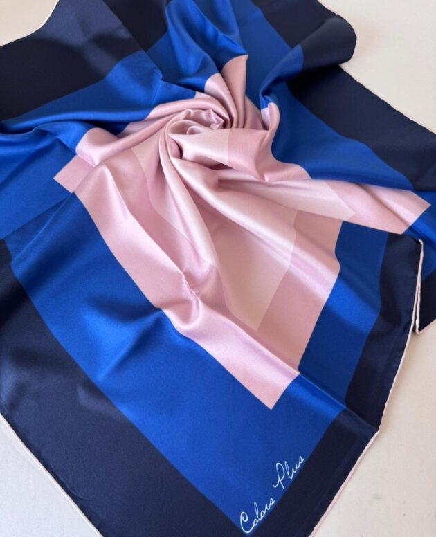 COLOR PLUS KARE DESEN %100 İPEK EŞARP 19011998 - Lacivert