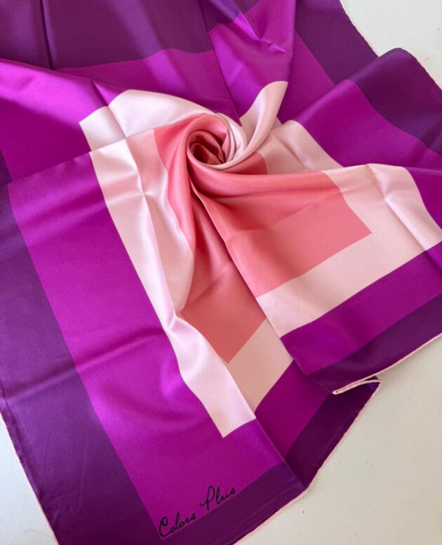 COLOR PLUS KARE DESEN %100 İPEK EŞARP 19011998 - Mürdüm