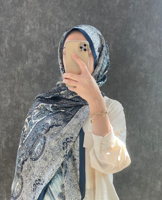 Etro Marka Yeni Sezon İthal Etnik Desen Vual İpek Şal - Lacivert