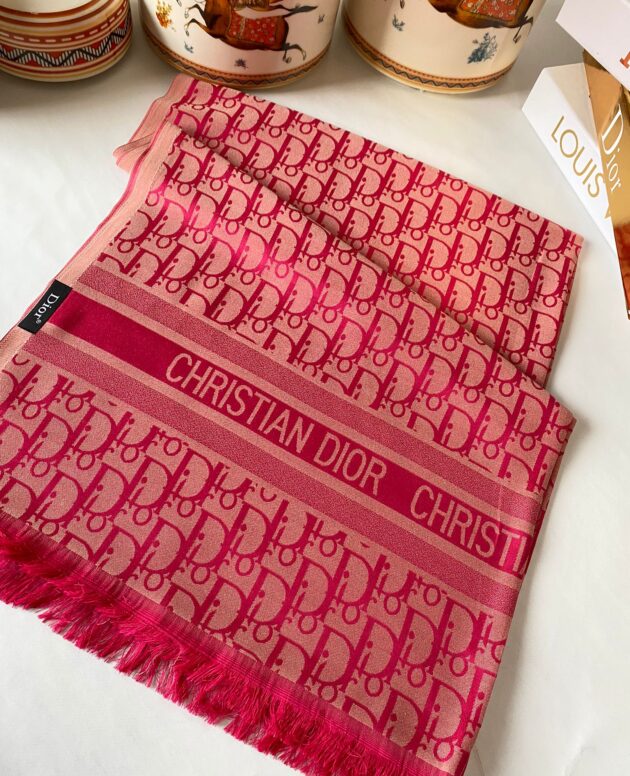 Dior Desenli İpek Kaşmir Çift Taraflı Şal 78002 - Fuşya